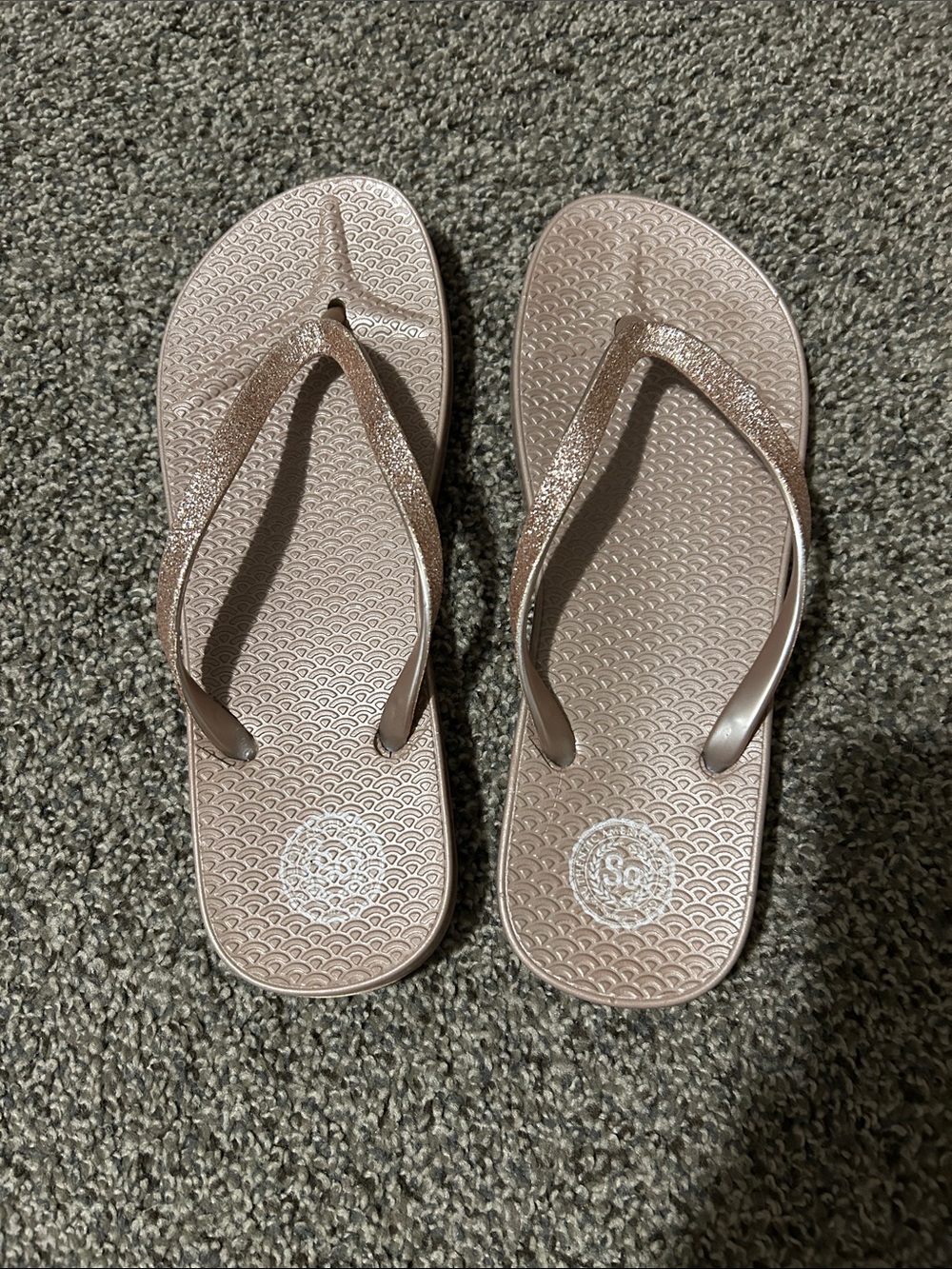 SO Rose Gold Glitter Thong Sandals
